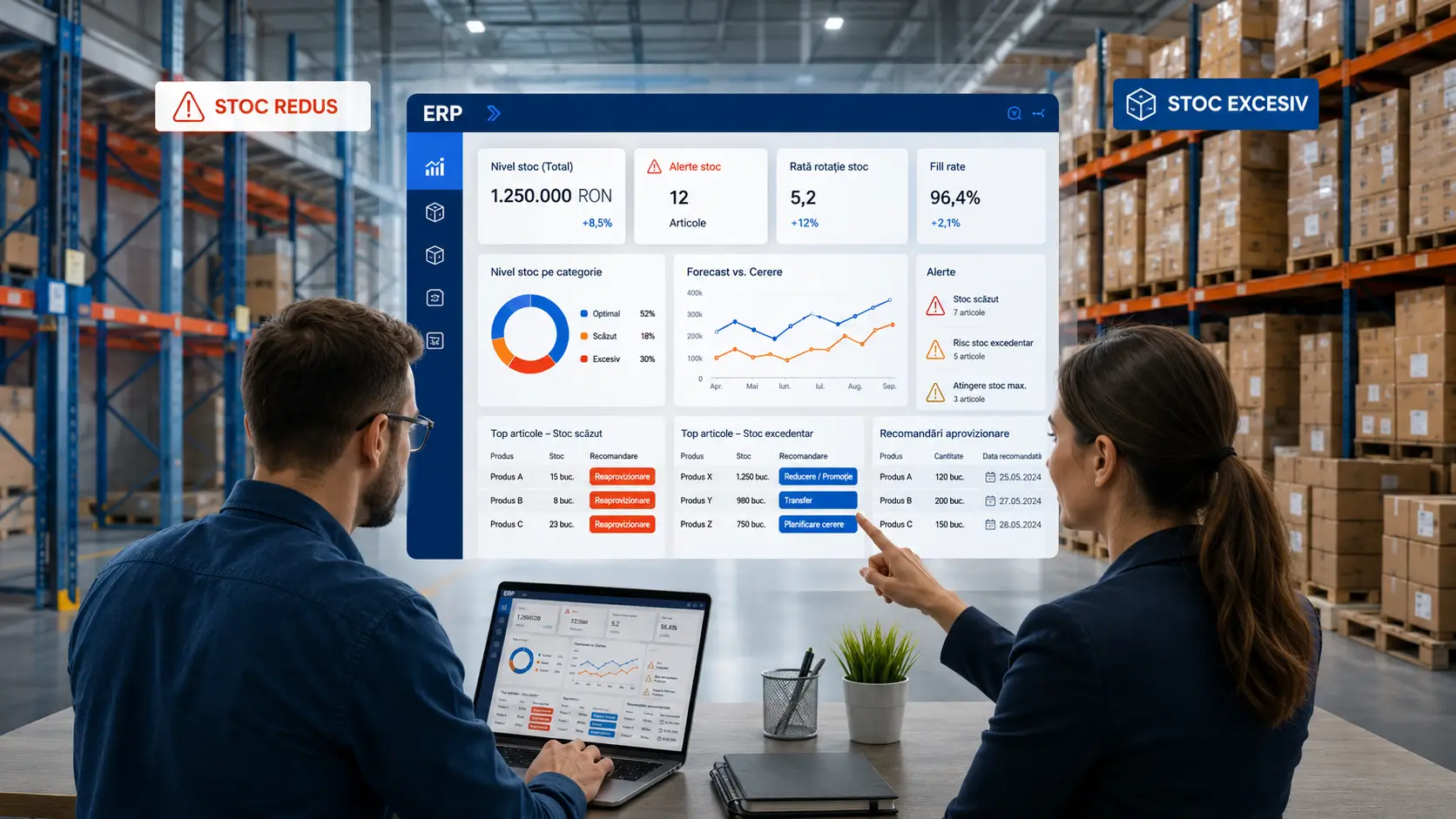 Dashboard ERP pentru prevenirea lipsei de stoc și a suprastocării într-un depozit